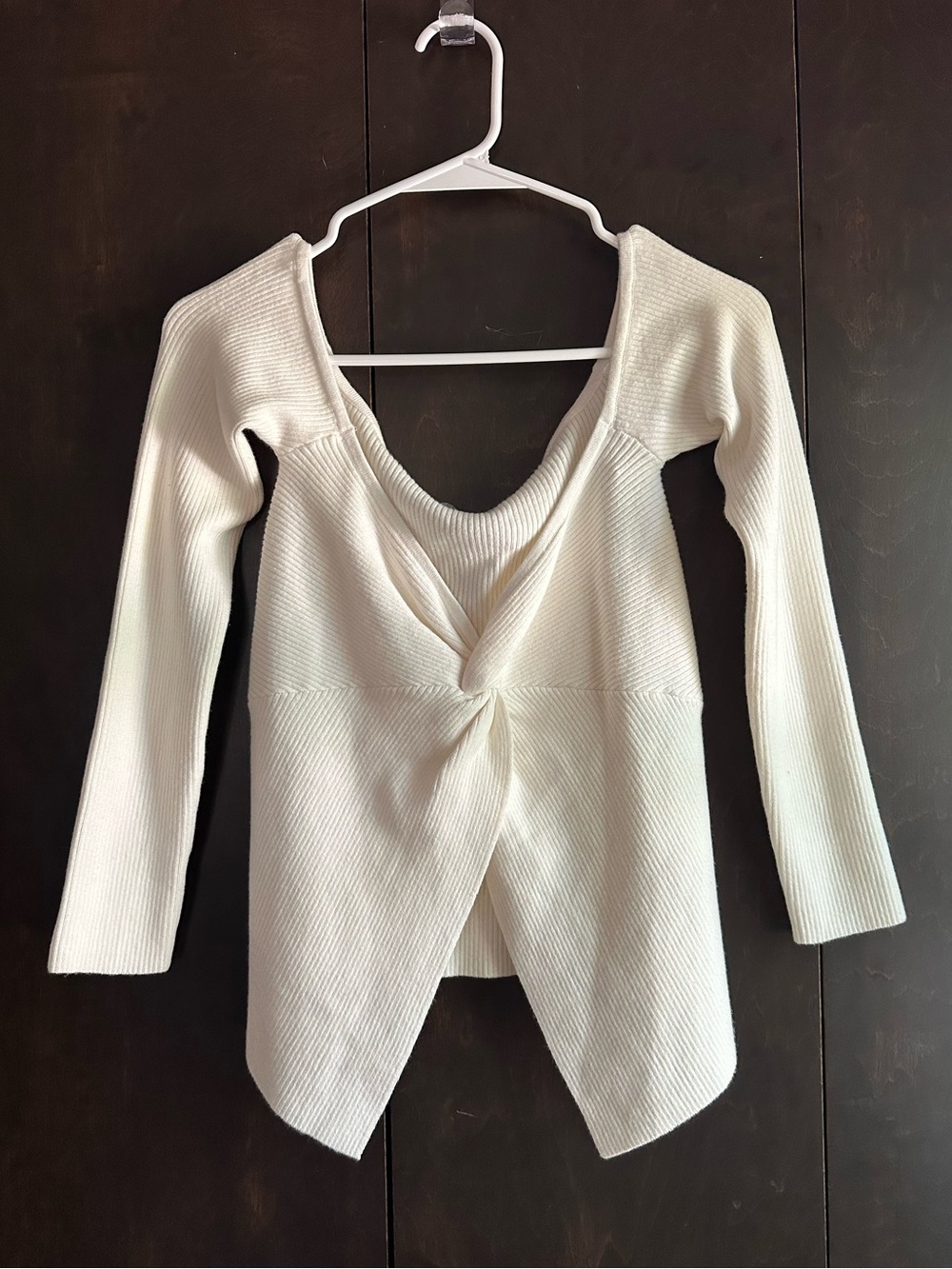 Abercrombie & Fitch Cream Twist-Front Long Sleeve Off-The-Shoulder Sweater Top